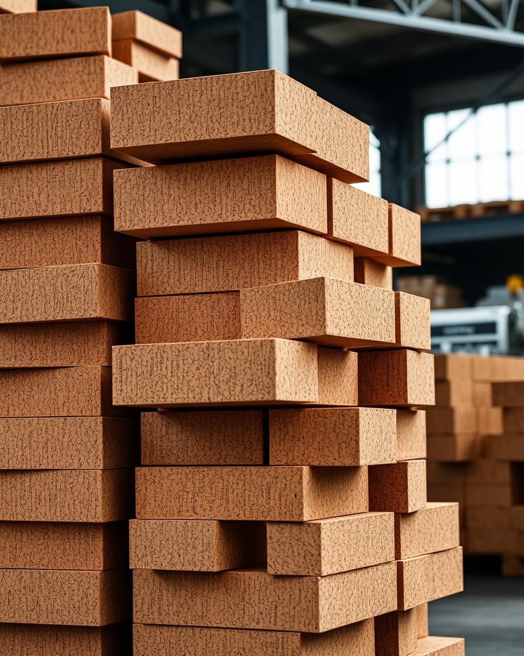 Stack of natural cork agglomerate blocks