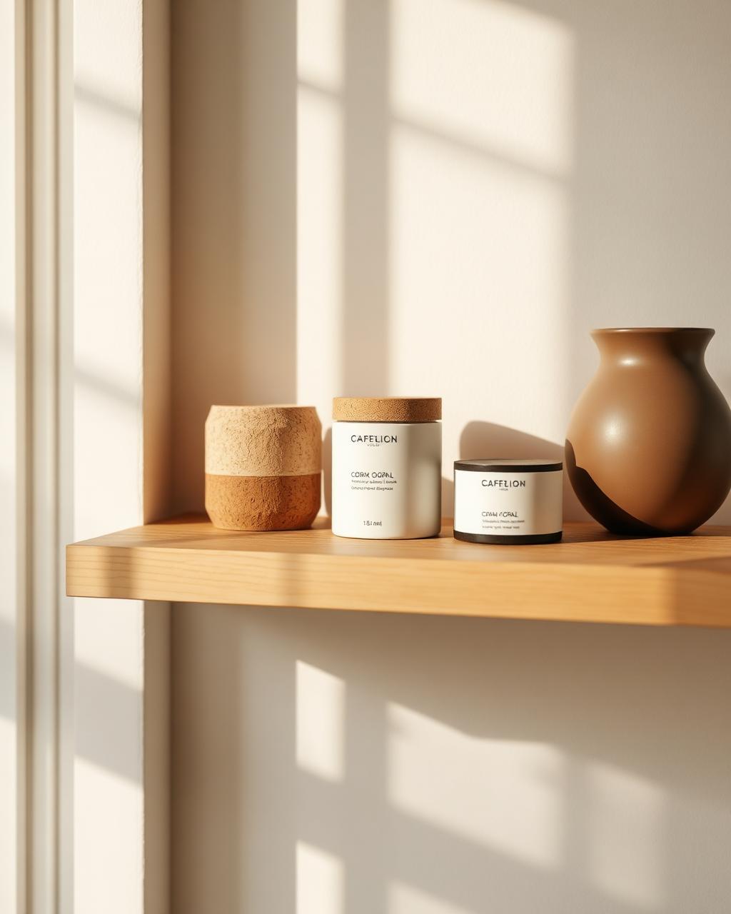 Cork lifestyle objects on a shelf