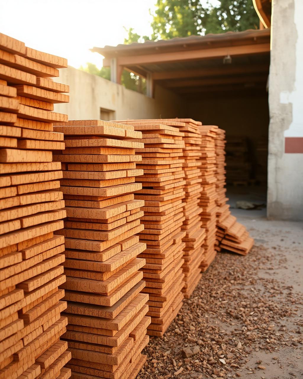 Raw cork planks drying in the yard